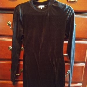 Large ribbed velvet black bodycon mini dress